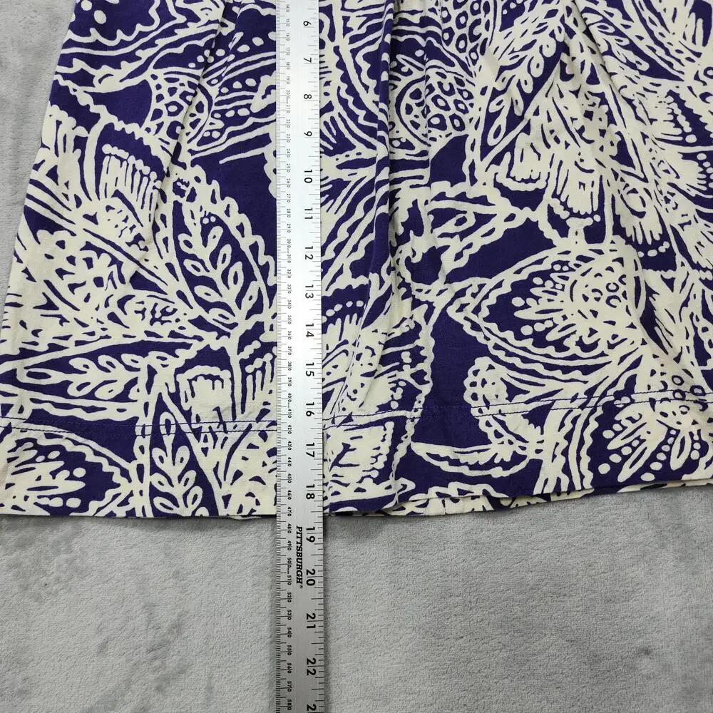 LOFT Skirt Womens 8 Blue Floral Pleated A-Line Linen Blend Zip Casual Preppy
